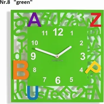 Hodiny Čtvercové dětské hodiny s písmenky zelená