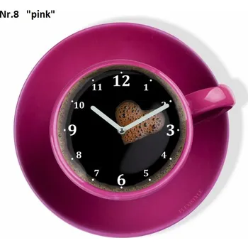 Hodiny Kuchyňské hodiny ve tvaru šálku kávy Růžová