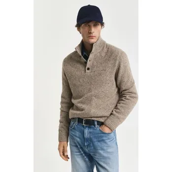 Pánský svetr SVETR GANT WOOL BLEND NEPS HALF BUTTONED DK. SAND MELANGE