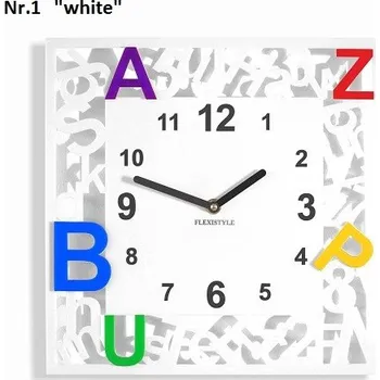 Hodiny Čtvercové dětské hodiny s písmenky Bílá