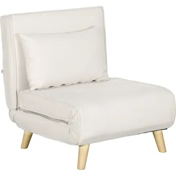 Pohovka HOMCOM Rozkládací pohovka, rozkládací postel s funkcí lůžka, bederní polštář, rozkládací lehátko se vzhledem lnu, nastavitelná opěrka zad, nosnost do 150 kg, do obývacího pokoje krémově bílá