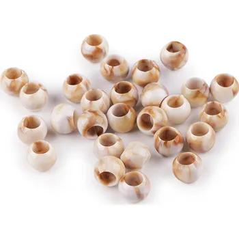 Korálek Plastové korálky s velkým průvlekem imitující mramor 10x12 mm, barva béžovobílá