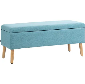 HOMCOM lavice sedací čalouněná lavice s úložným prostorem lavice na spaní s lněným vzhledem do předsíně ložnice obývacího pokoje kaučukovník modrá 110 x 39 x 45 cm | Aosom