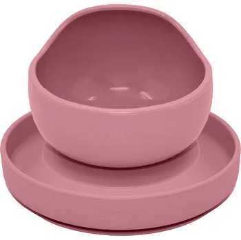 dětská jídelní sada PETITE&MARS Set jídelní silikonový TAKE&MATCH 2 ks talíř + miska Dusty Rose 6m+