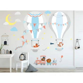 Samolepící dekorace Roztomilá dětská nálepka na zeď létající balón 60 x 120 cm
