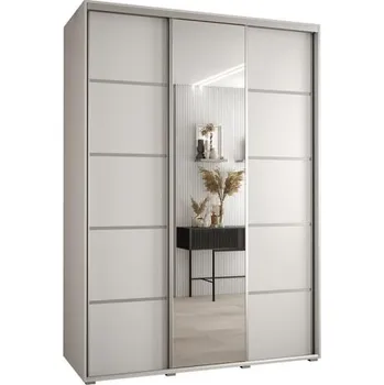 Šatní skříň Šatní skříň s posuvnými dveřmi a zrcadlem DAVOS 5, 180cm | Bílá / stříbrné pojezdy