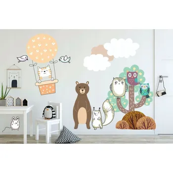 Samolepící dekorace Roztomilá velká nálepka na zeď do dětského pokoje létající kočička 80 x 160 cm