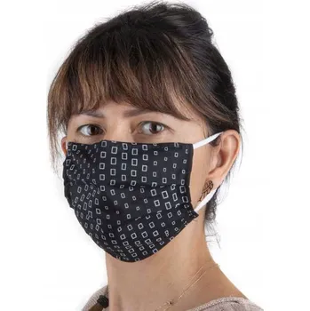 rouška Ochranná bavlněná maska s gumičkou, černá, čtverečky