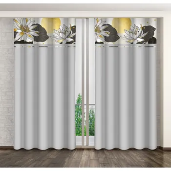 Klasický světle šedý závěs s potiskem lotosových květů Šířka: 160 cm | Délka: 250 cm