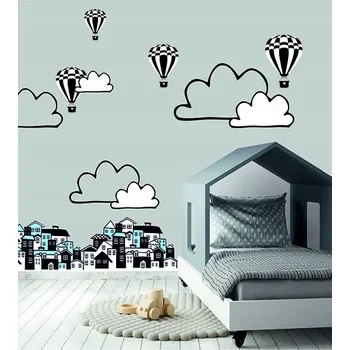 Samolepící dekorace Moderní nálepka na zeď do dětského pokoje domečky 60 x 120 cm