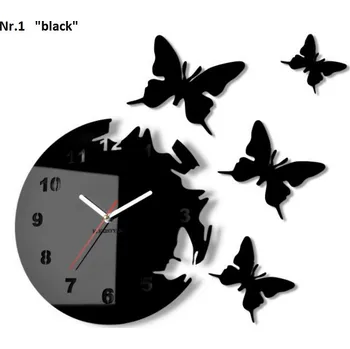 Hodiny Nalepovací hodiny na zeď s motivem motýlů Černá