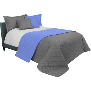 Přehoz na lůžko Tmavě šedý oboustranný přehoz s prošíváním 220 x 240 cm