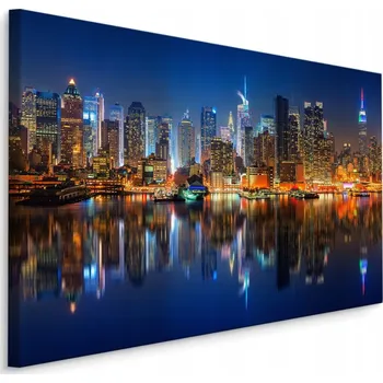 Obraz OBRAZ DO OBÝVÁKU KANCELÁŘE NEW YORK MANHATTAN NOČNÍ PANORAMA MRAKODRAPY 100x70