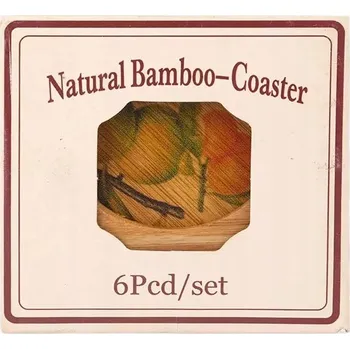 Obraz Dřevěná bambusová podložka pod hrnek s obrázkem – balení 6 ks
