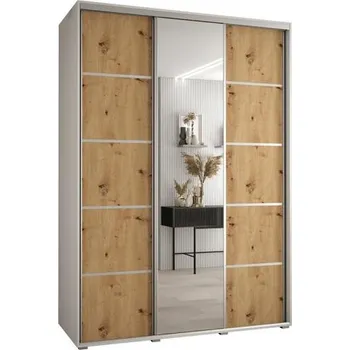 Šatní skříň Šatní skříň s posuvnými dveřmi a zrcadlem DAVOS 5, 180cm | Bílá / DUB Artisan / stříbrné