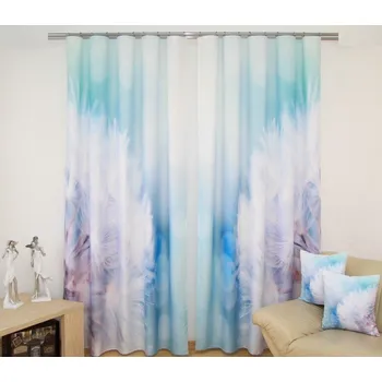 Modro bílé moderní závěsy s motivem odkvetlé pampelišky Šířka: 160 cm | Délka: 250 cm (v sadě jsou 2 kusy)