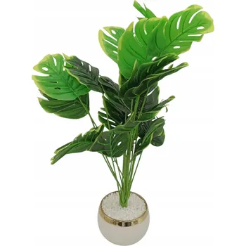 umělá květina UMĚLÝ KVĚT V KVĚTINÁČI MONSTERA VE ZLATÉM KVĚTINÁČI REALISTICKÁ 55 CM