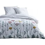 POVLEČENÍ BAVLNĚNÉ PRO 2 OSOBY 220 X 240 CM BÍLÉ S KVĚTINAMI NA KNOFLÍKY
