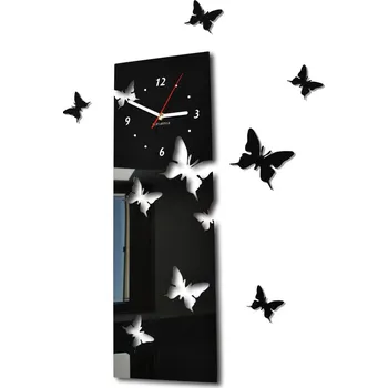 Hodiny Nástěnné nalepovací hodiny s motivem motýlů červená