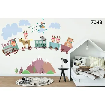 Samolepící dekorace Krásná dětská nálepka na zeď zvířátka ve vláčku 60 x 120 cm