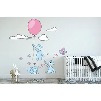 Samolepící dekorace Hravá modře růžová nálepka na zeď zamilované myšky 80 x 160 cm