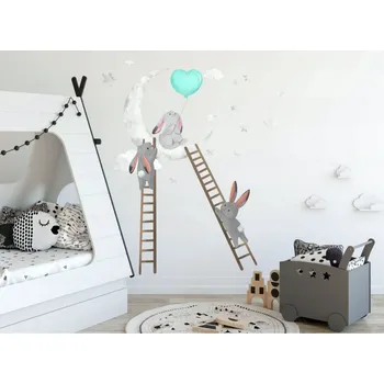 Samolepící dekorace Dekorační nálepka na zeď s motivem zajíčků 80 x 160 cm