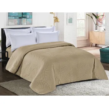 Přehoz na lůžko Béžový prošívaný přehoz s motivem listů Šířka: 170 cm | Délka: 210 cm