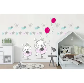 Samolepící dekorace Dětská nálepka na zeď pro holčičku zajíček baletka 60 x 120 cm