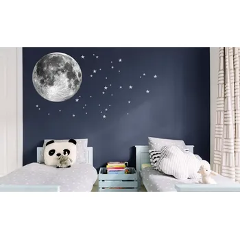 Samolepící dekorace Dekorační nálepka na zeď měsíc s hvězdami 71 cm
