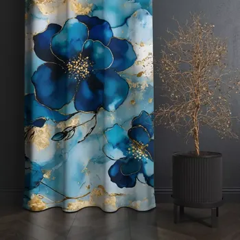 Závěs Dekorativní závěs s výraznými modrými květy Šířka: 160 cm | Délka: 250 cm