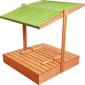 Pískoviště Zavíratelné pískoviště s lavičkami a stříškou zelené barvy 120 x 120 cm