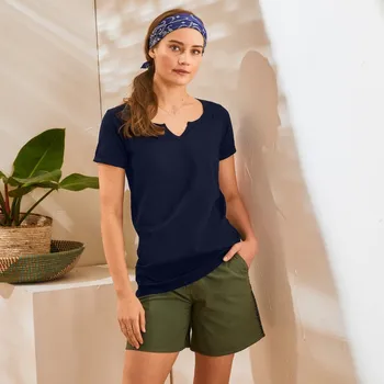 Dámské tričko Jednobarevné tričko s tuniským výstřihem námořnická modrá 34/36