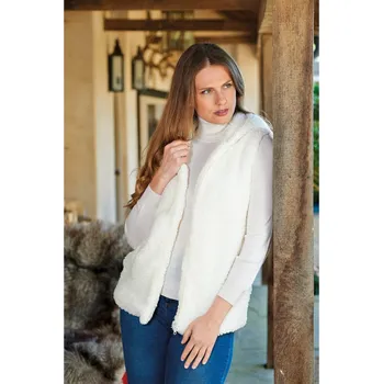 Dámská parka 3Pagen Plyšová vesta s kapucí krémově bílá M