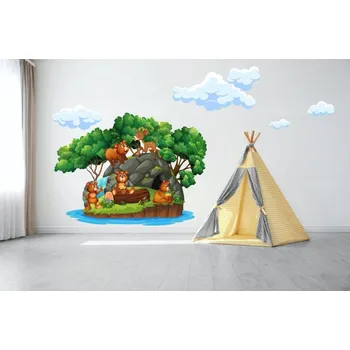 Samolepící dekorace Úžasná dětská nálepka na zeď roztomilá rodinka medvídků 100 x 200 cm