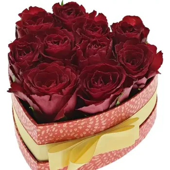 umělá květina Krabička růží MADAM RED červená 15x8cm