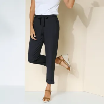 Dámské kalhoty Splývavé 7/8 kalhoty s páskem černá 46