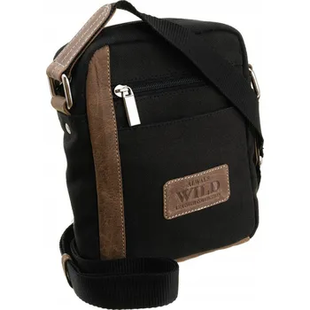 ALWAYS WILD Kožená pánská taška přes rameno s vnější kapsou černá