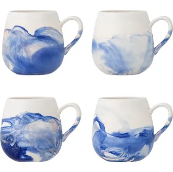 Bílé/modré šálky v sadě 4 ks z kameniny 250 ml Lyre – Bloomingville ID_1813264