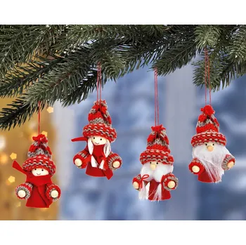 Vánoce Vánoční ozdoby Zimní rodina, sada 4 ks červená