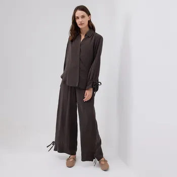 Reserved - Široké kalhoty s modalem - tmavě hnědá - 881HU-89X - 881HU-89X-S