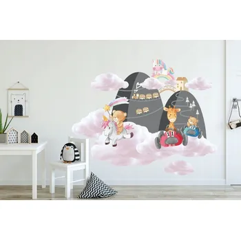 Samolepící dekorace Kvalitní dětská nálepka na zeď pohádkových zvířátek 80 x 160 cm