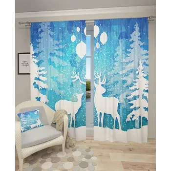 Závěs Modrobílý závěs s vánočním motivem