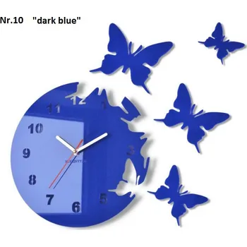 Hodiny Nalepovací hodiny na zeď s motivem motýlů Tmavě modrá
