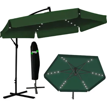 Stínicí technika Zelený zahradní slunečník se stojanem a LED osvětlením