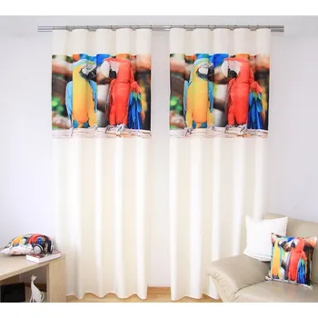 Závěs Závěsy do dětského pokoje krémové barvy s potiskem papoušků Šířka: 160 cm | Délka: 250 cm (v sadě jsou 2 kusy)