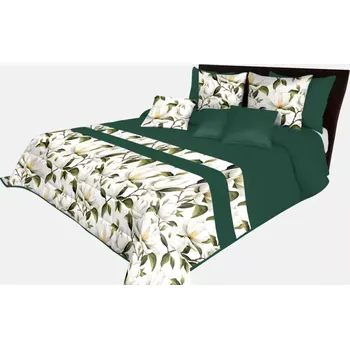 Přehoz na lůžko Přehoz ve smaragdově zelené barvě s květy magnólie Šířka: 260 cm | Délka: 240 cm