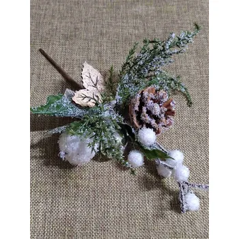 Vánoční dekorace Dekorační větvička s bílou a stříbrnou kuličkou