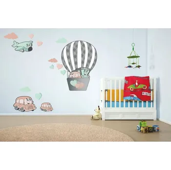 Samolepící dekorace Dekorační nálepka do dětského pokoje v pastelových barvách létající auta 60 x 120 cm
