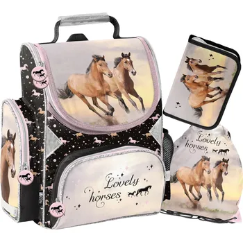 Školní batoh Školní aktovka pro dívky - 3dílná sada - LOVELY HORSES