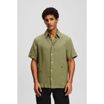 Pánská košile KOŠILE KARL LAGERFELD SSLV KL EMBROIDERY LINEN SHIRT DUSKY GREEN